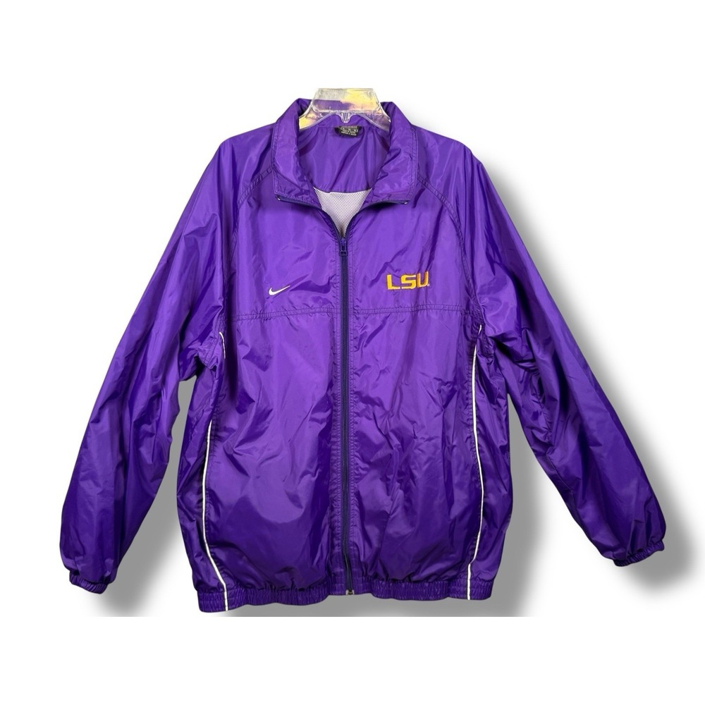 VTG LSU Nike Men's XL Full Zip Windbreaker Jacket Purple  Logo NCAA Track Suit